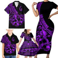 Polynesia Family Matching Short Sleeve Bodycon Dress and Hawaiian Shirt Fish Hook Tattoo Go Fishing Polynesian Pattern Purple LT14 - Polynesian Pride