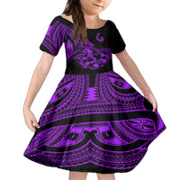 Polynesia Family Matching Summer Maxi Dress and Hawaiian Shirt Fish Hook Tattoo Go Fishing Polynesian Pattern Purple LT14 Daughter's Dress Purple - Polynesian Pride
