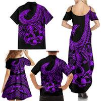 Polynesia Family Matching Summer Maxi Dress and Hawaiian Shirt Fish Hook Tattoo Go Fishing Polynesian Pattern Purple LT14 - Polynesian Pride