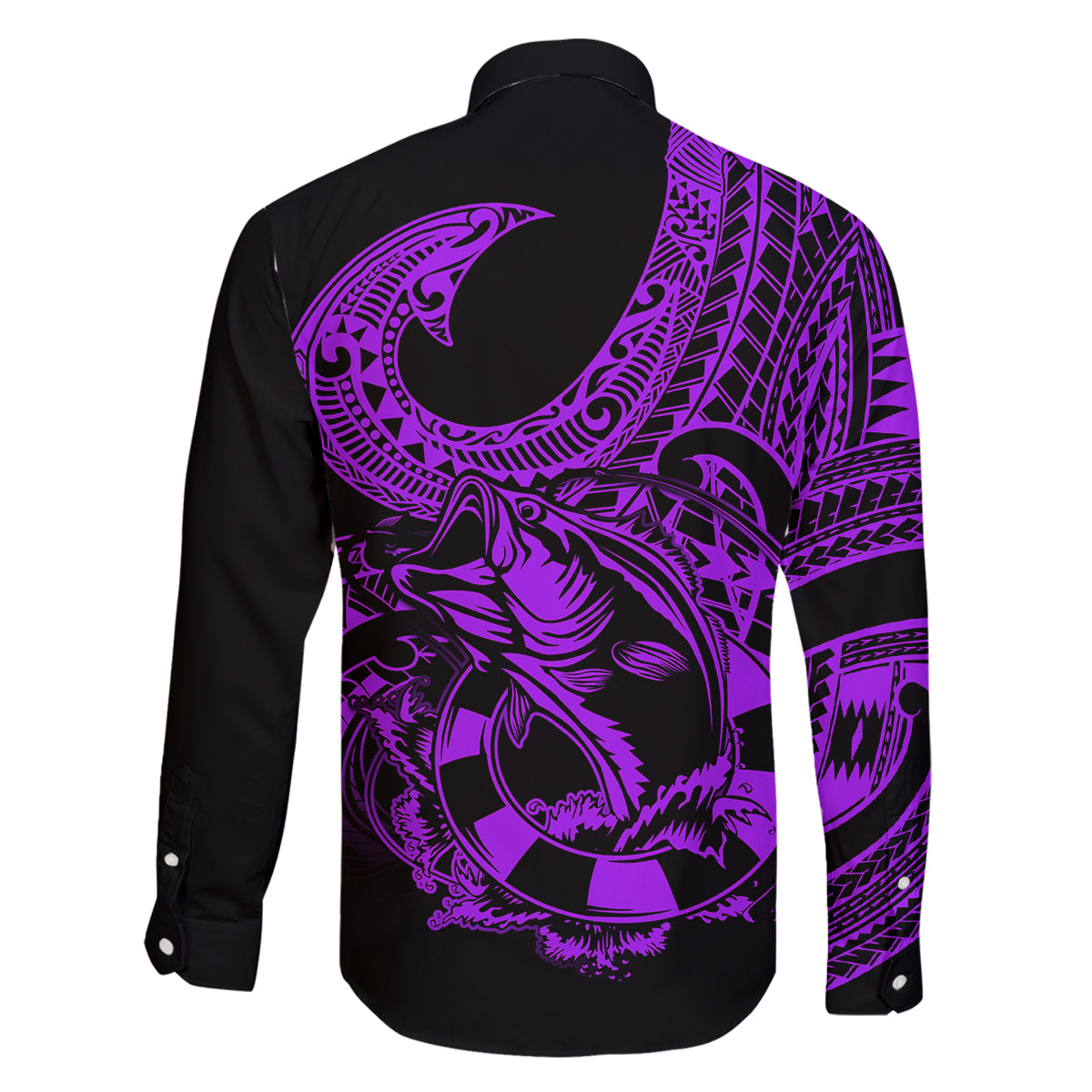 Polynesia Family Matching Summer Maxi Dress and Hawaiian Shirt Fish Hook Tattoo Go Fishing Polynesian Pattern Purple LT14 - Polynesian Pride