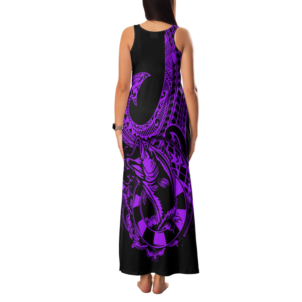 Polynesia Family Matching Tank Maxi Dress and Hawaiian Shirt Fish Hook Tattoo Go Fishing Polynesian Pattern Purple LT14 - Polynesian Pride