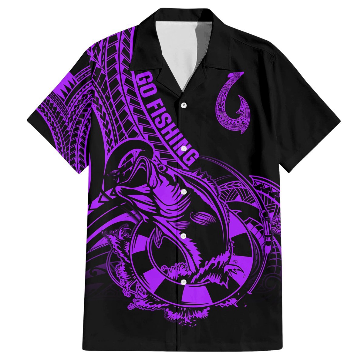 Polynesia Hawaiian Shirt Fish Hook Tattoo Go Fishing Polynesian Pattern Purple LT14 Purple - Polynesian Pride