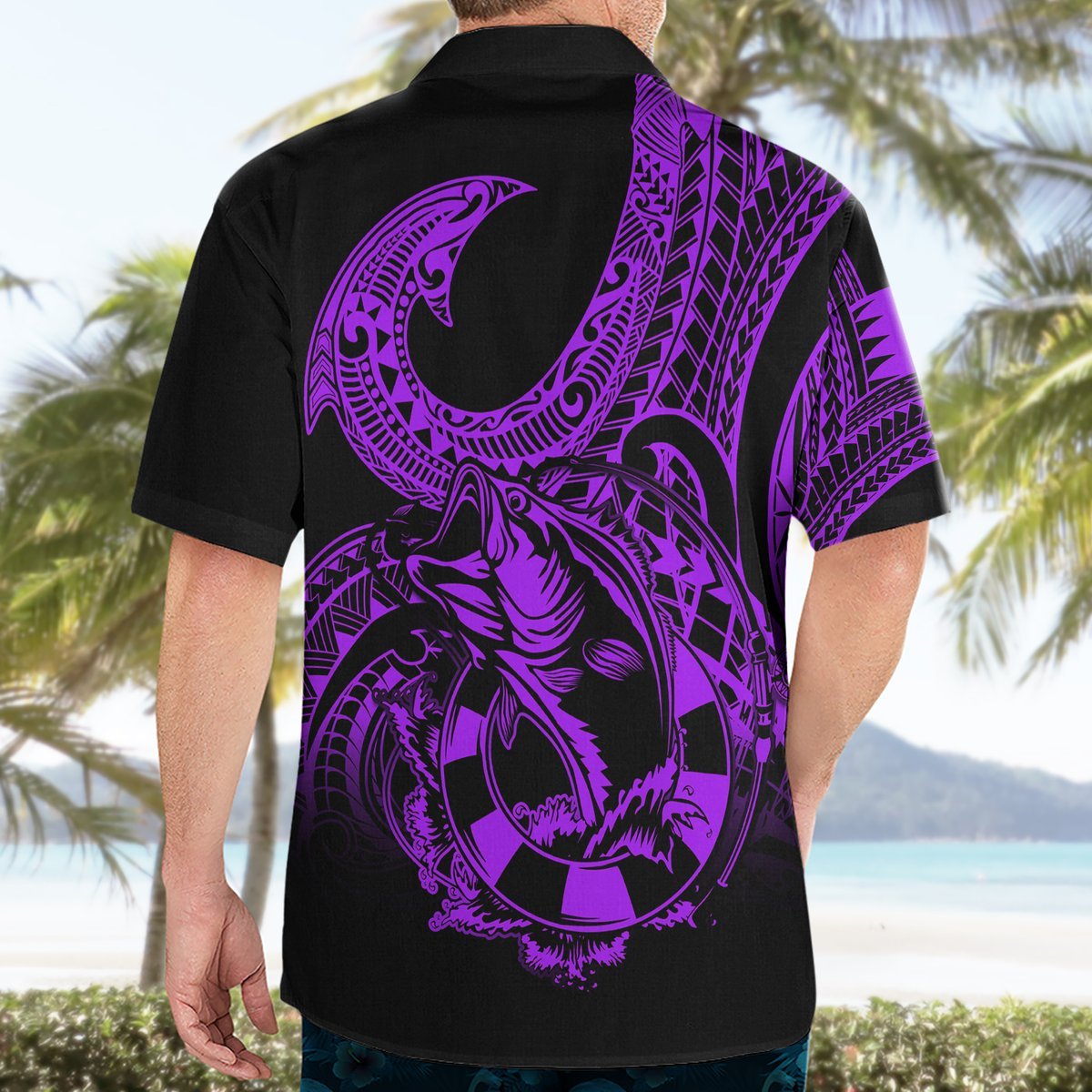 Polynesia Hawaiian Shirt Fish Hook Tattoo Go Fishing Polynesian Pattern Purple LT14 - Polynesian Pride