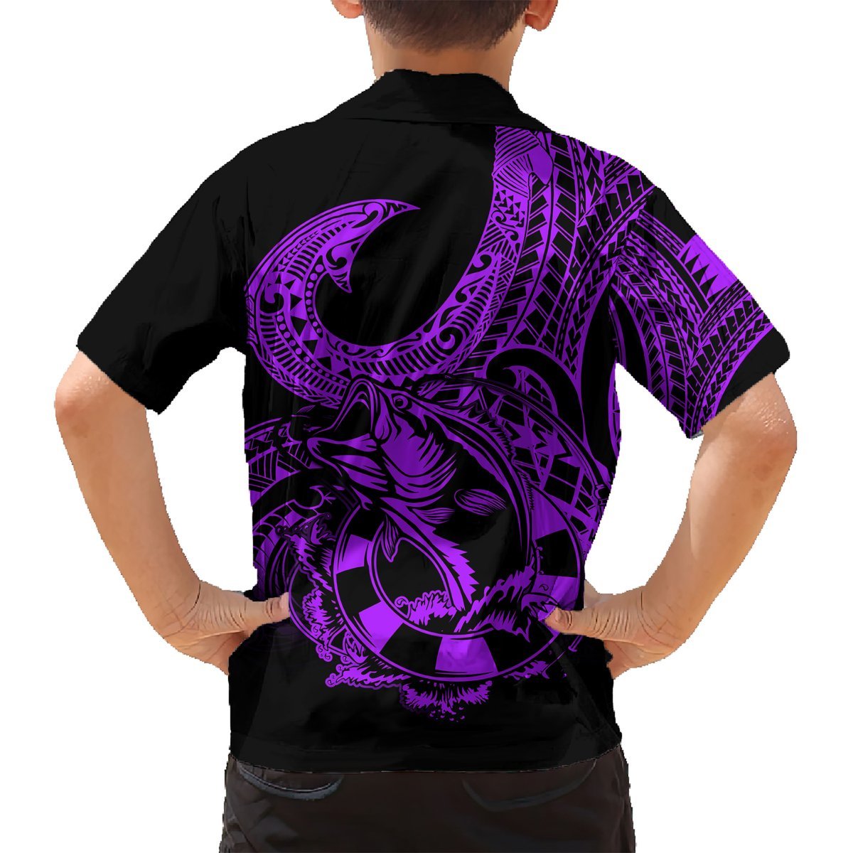 Polynesia Hawaiian Shirt Fish Hook Tattoo Go Fishing Polynesian Pattern Purple LT14 - Polynesian Pride