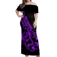 Polynesia Off Shoulder Maxi Dress Fish Hook Tattoo Go Fishing Polynesian Pattern Purple LT14 Women Purple - Polynesian Pride