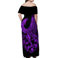 Polynesia Off Shoulder Maxi Dress Fish Hook Tattoo Go Fishing Polynesian Pattern Purple LT14 - Polynesian Pride