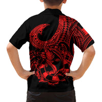 Polynesia Family Matching Long Sleeve Bodycon Dress and Hawaiian Shirt Fish Hook Tattoo Go Fishing Polynesian Pattern Red LT14 - Polynesian Pride