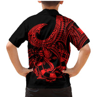 Polynesia Family Matching Mermaid Dress and Hawaiian Shirt Fish Hook Tattoo Go Fishing Polynesian Pattern Red LT14 - Polynesian Pride