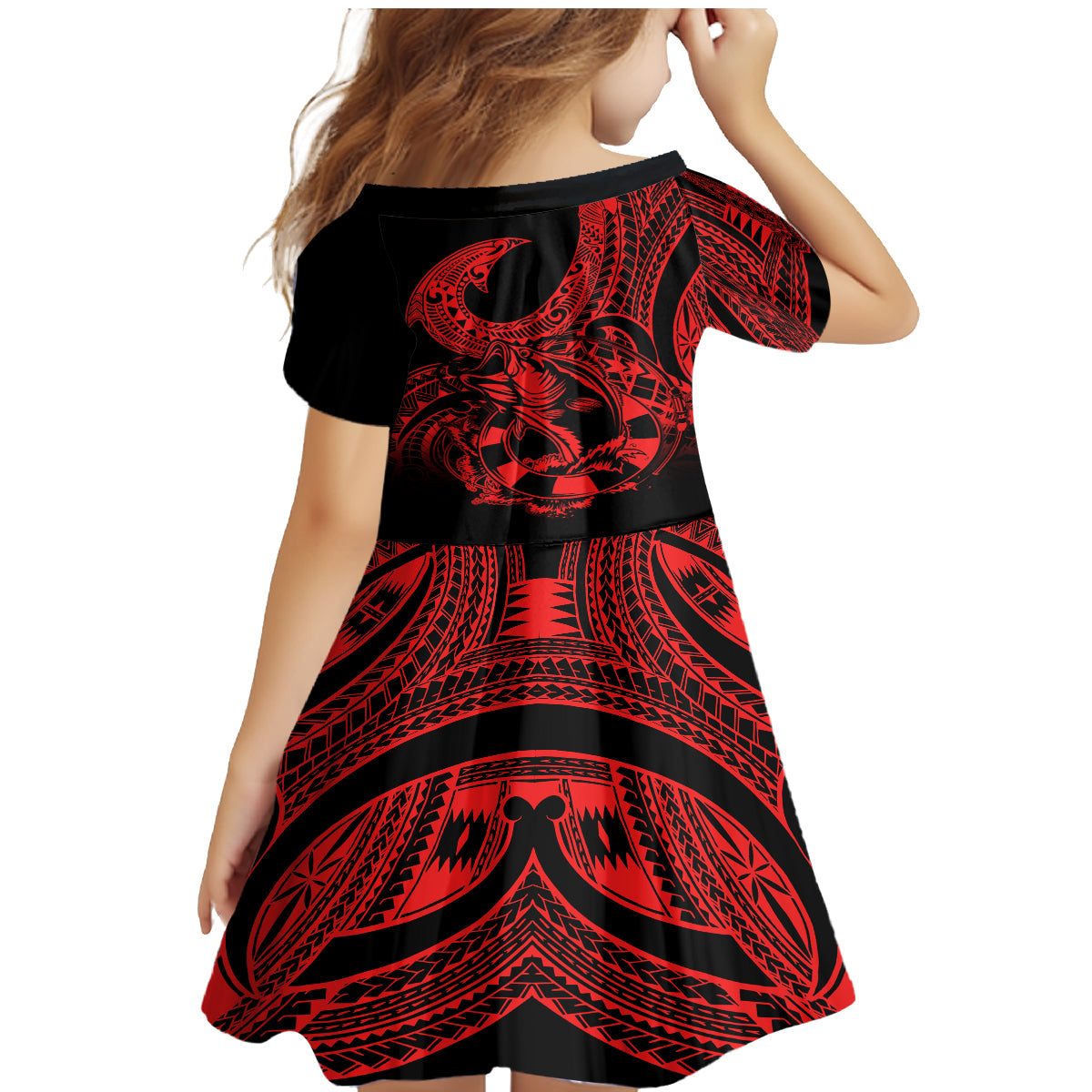Polynesia Family Matching Mermaid Dress and Hawaiian Shirt Fish Hook Tattoo Go Fishing Polynesian Pattern Red LT14 - Polynesian Pride