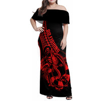 Polynesia Family Matching Off Shoulder Maxi Dress and Hawaiian Shirt Fish Hook Tattoo Go Fishing Polynesian Pattern Red LT14 Mom's Dress Red - Polynesian Pride