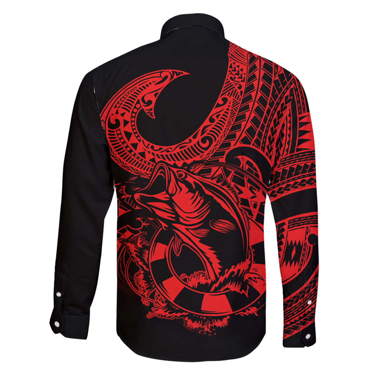 Polynesia Family Matching Off Shoulder Short Dress and Hawaiian Shirt Fish Hook Tattoo Go Fishing Polynesian Pattern Red LT14 - Polynesian Pride