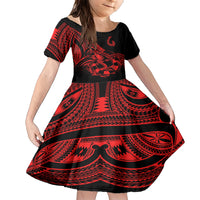 Polynesia Family Matching Short Sleeve Bodycon Dress and Hawaiian Shirt Fish Hook Tattoo Go Fishing Polynesian Pattern Red LT14 Daughter's Dress Red - Polynesian Pride