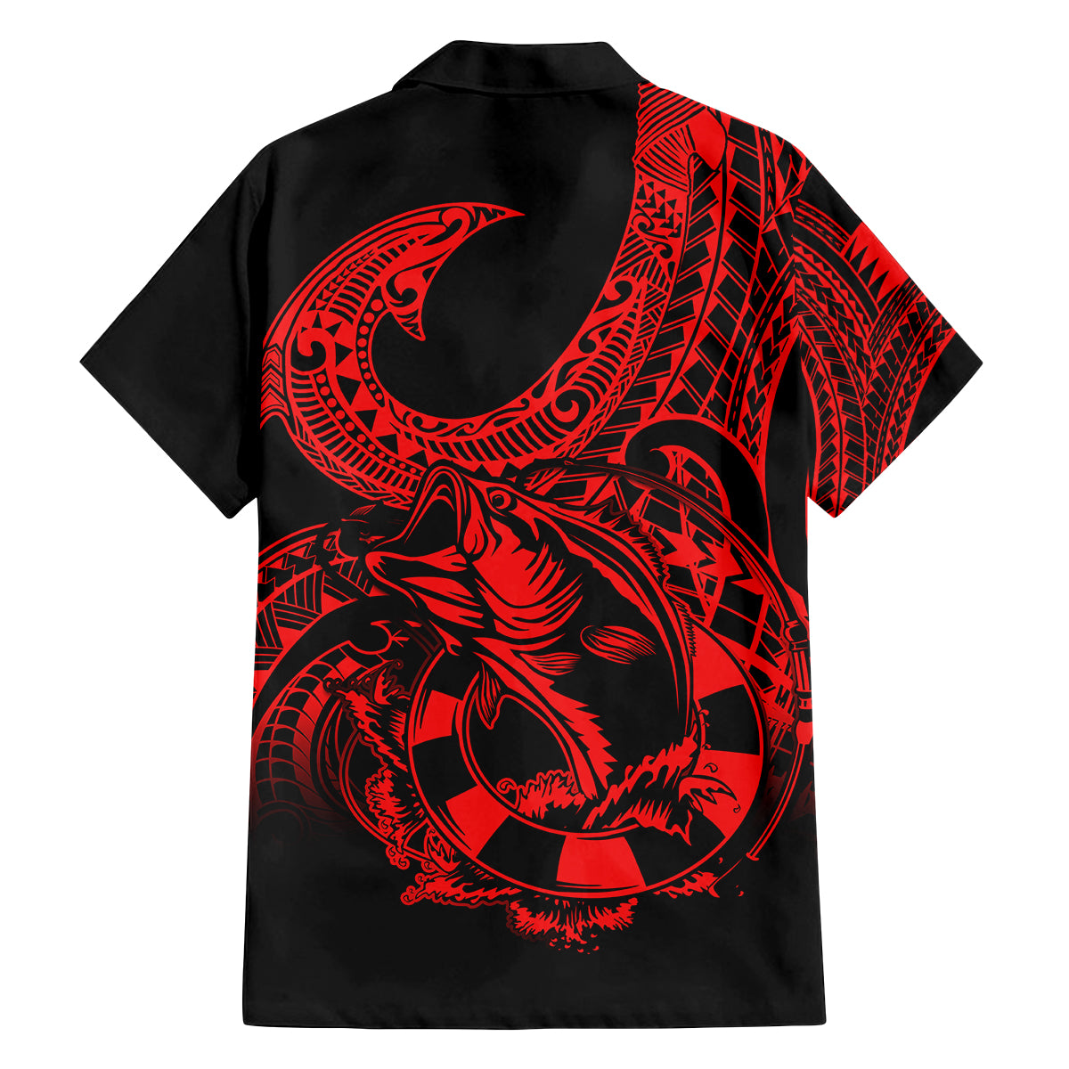 Polynesia Family Matching Summer Maxi Dress and Hawaiian Shirt Fish Hook Tattoo Go Fishing Polynesian Pattern Red LT14 - Polynesian Pride