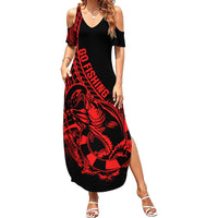 Polynesia Family Matching Summer Maxi Dress and Hawaiian Shirt Fish Hook Tattoo Go Fishing Polynesian Pattern Red LT14 Mom's Dress Red - Polynesian Pride