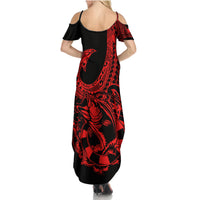 Polynesia Family Matching Summer Maxi Dress and Hawaiian Shirt Fish Hook Tattoo Go Fishing Polynesian Pattern Red LT14 - Polynesian Pride
