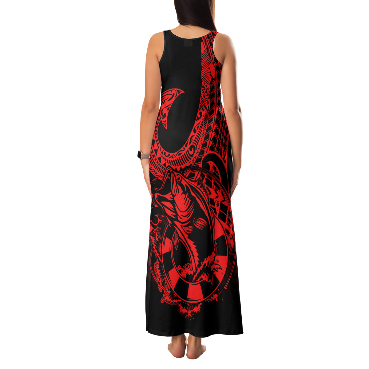 Polynesia Family Matching Tank Maxi Dress and Hawaiian Shirt Fish Hook Tattoo Go Fishing Polynesian Pattern Red LT14 - Polynesian Pride