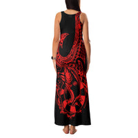 Polynesia Family Matching Tank Maxi Dress and Hawaiian Shirt Fish Hook Tattoo Go Fishing Polynesian Pattern Red LT14 - Polynesian Pride