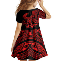polynesia-kid-short-sleeve-dress-fish-hook-tattoo-go-fishing-polynesian-pattern-red