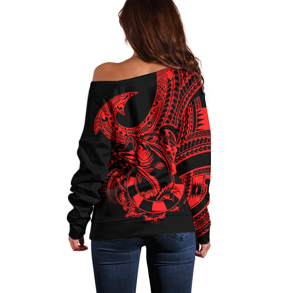polynesia-off-shoulder-sweater-fish-hook-tattoo-go-fishing-polynesian-pattern-red