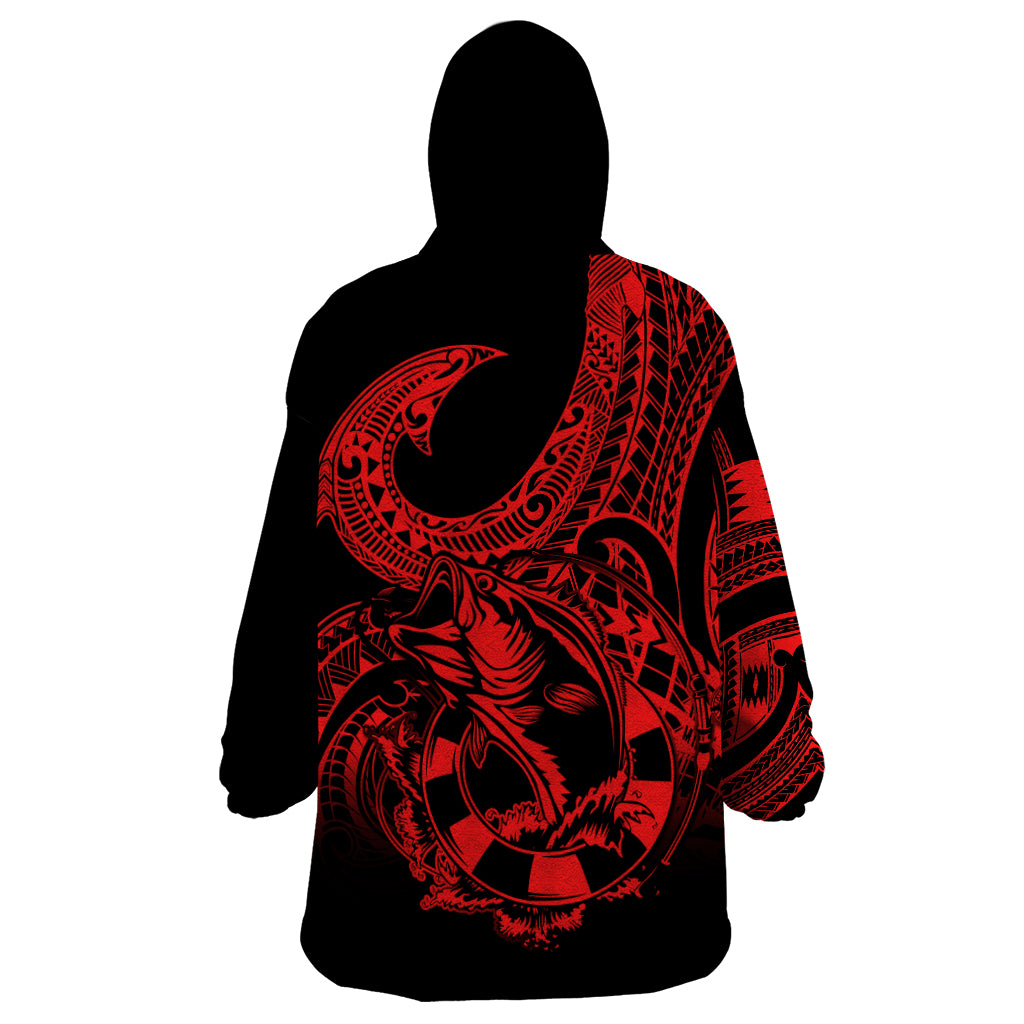 Polynesia Wearable Blanket Hoodie Fish Hook Tattoo Go Fishing Polynesian Pattern Red LT14 - Polynesian Pride