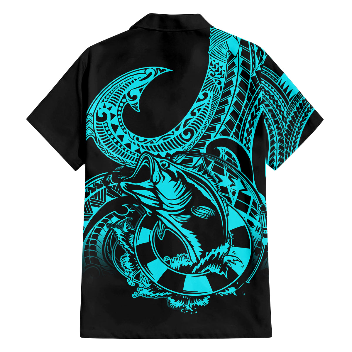Polynesia Family Matching Off Shoulder Maxi Dress and Hawaiian Shirt Fish Hook Tattoo Go Fishing Polynesian Pattern Turquosie LT14 - Polynesian Pride