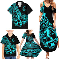 Polynesia Family Matching Summer Maxi Dress and Hawaiian Shirt Fish Hook Tattoo Go Fishing Polynesian Pattern Turquosie LT14 - Polynesian Pride