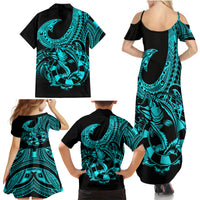 Polynesia Family Matching Summer Maxi Dress and Hawaiian Shirt Fish Hook Tattoo Go Fishing Polynesian Pattern Turquosie LT14 - Polynesian Pride
