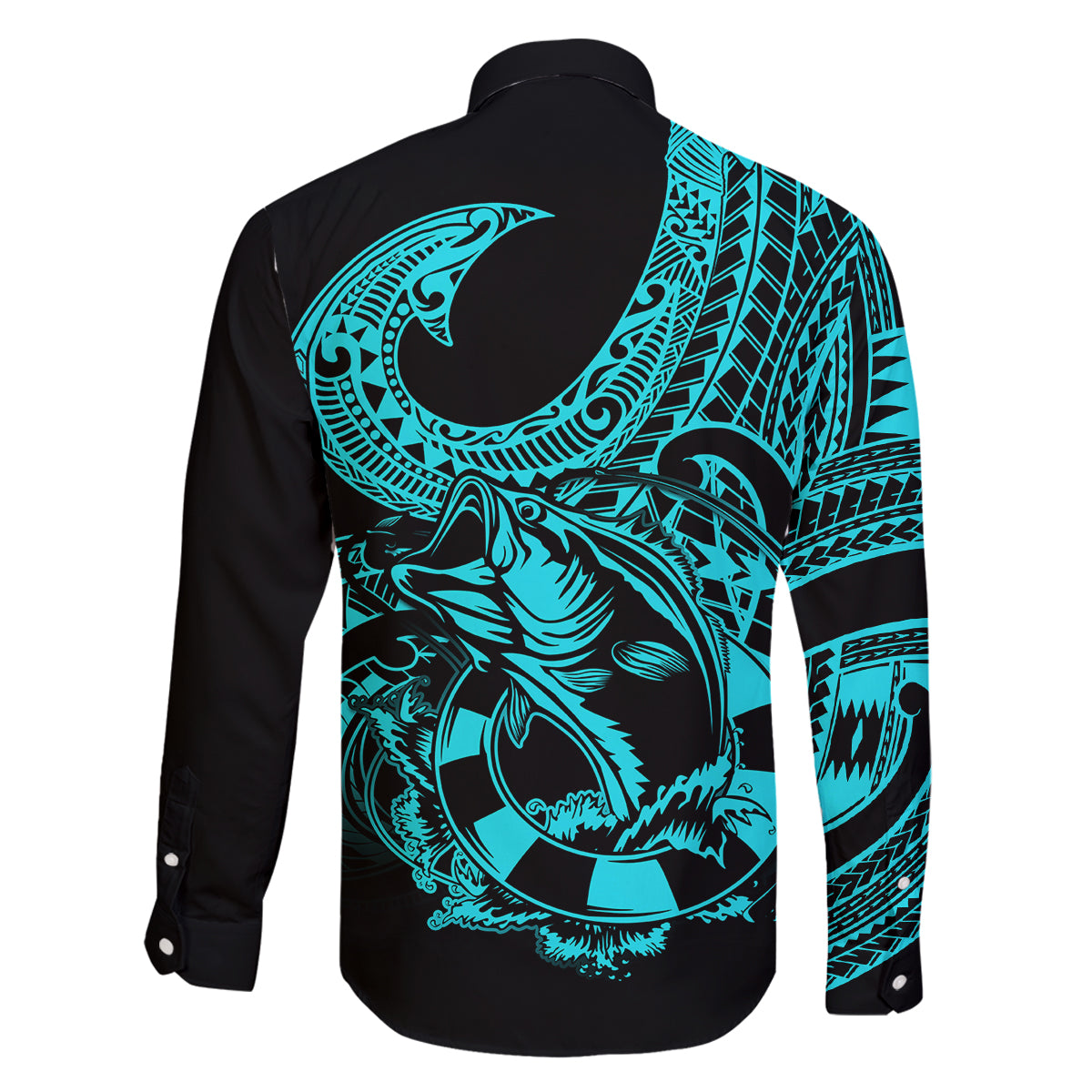 Polynesia Family Matching Tank Maxi Dress and Hawaiian Shirt Fish Hook Tattoo Go Fishing Polynesian Pattern Turquosie LT14 - Polynesian Pride