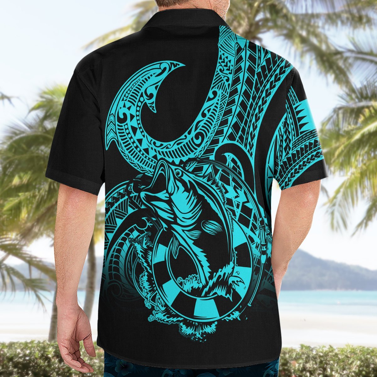 Polynesia Hawaiian Shirt Fish Hook Tattoo Go Fishing Polynesian Pattern Turquosie LT14 - Polynesian Pride