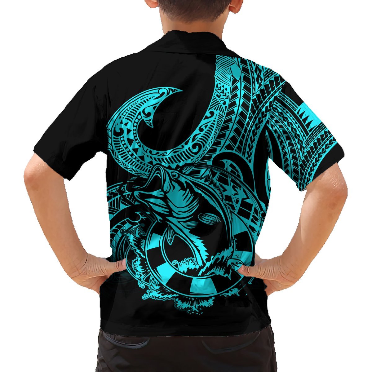 Polynesia Hawaiian Shirt Fish Hook Tattoo Go Fishing Polynesian Pattern Turquosie LT14 - Polynesian Pride