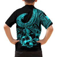 Polynesia Kid Hawaiian Shirt Fish Hook Tattoo Go Fishing Polynesian Pattern Turquosie LT14 - Polynesian Pride