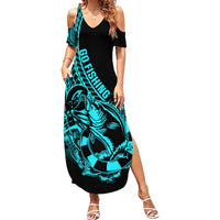 Polynesia Summer Maxi Dress Fish Hook Tattoo Go Fishing Polynesian Pattern Turquosie LT14 Women Turquoise - Polynesian Pride