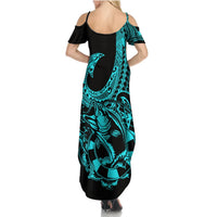 Polynesia Summer Maxi Dress Fish Hook Tattoo Go Fishing Polynesian Pattern Turquosie LT14 - Polynesian Pride
