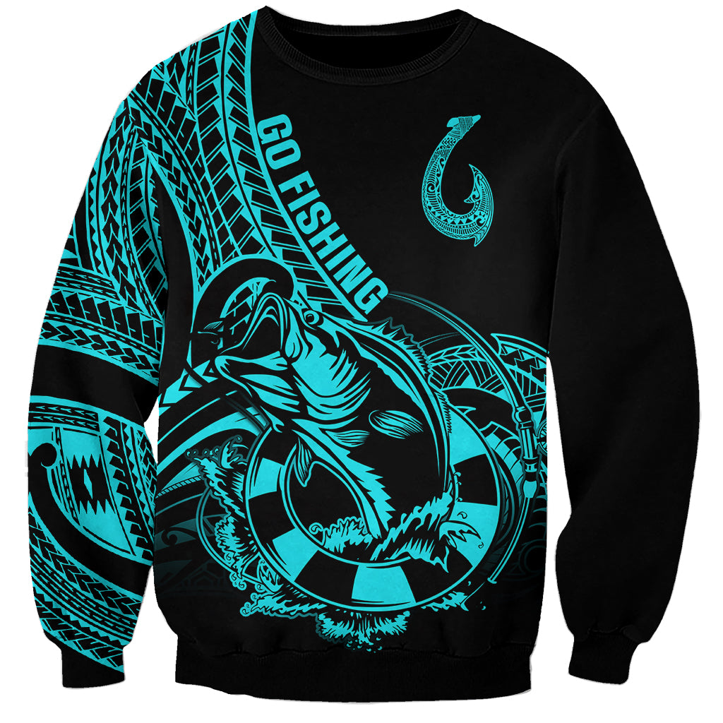 Polynesia Sweatshirt Fish Hook Tattoo Go Fishing Polynesian Pattern Turquosie LT14 Unisex Turquoise - Polynesian Pride