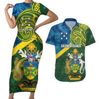 Solomon Islands Couples Matching Short Sleeve Bodycon Dress and Hawaiian Shirt Tropical Leaves With Melanesian Pattern LT14 Green - Polynesian Pride