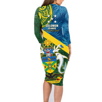 Solomon Islands Family Matching Long Sleeve Bodycon Dress and Hawaiian Shirt Tropical Leaves With Melanesian Pattern LT14 - Polynesian Pride