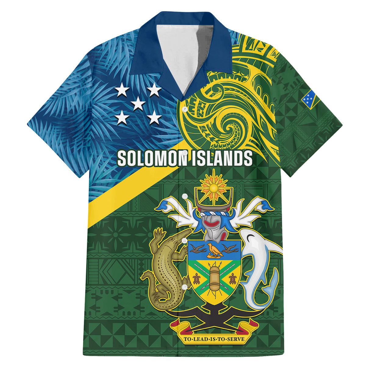 Solomon Islands Family Matching Mermaid Dress and Hawaiian Shirt Tropical Leaves With Melanesian Pattern LT14 Dad's Shirt - Short Sleeve Green - Polynesian Pride