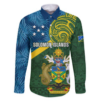 Solomon Islands Family Matching Mermaid Dress and Hawaiian Shirt Tropical Leaves With Melanesian Pattern LT14 Dad's Shirt - Long Sleeve Green - Polynesian Pride