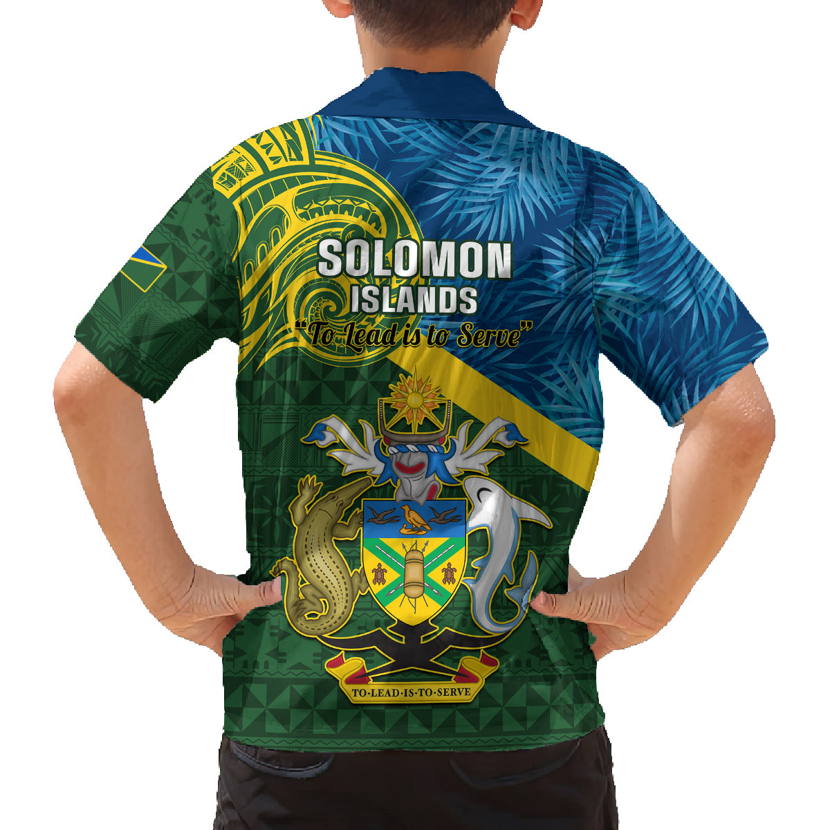 Solomon Islands Family Matching Off Shoulder Long Sleeve Dress and Hawaiian Shirt Tropical Leaves With Melanesian Pattern LT14 - Polynesian Pride
