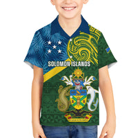 Solomon Islands Family Matching Off Shoulder Maxi Dress and Hawaiian Shirt Tropical Leaves With Melanesian Pattern LT14 Son's Shirt Green - Polynesian Pride