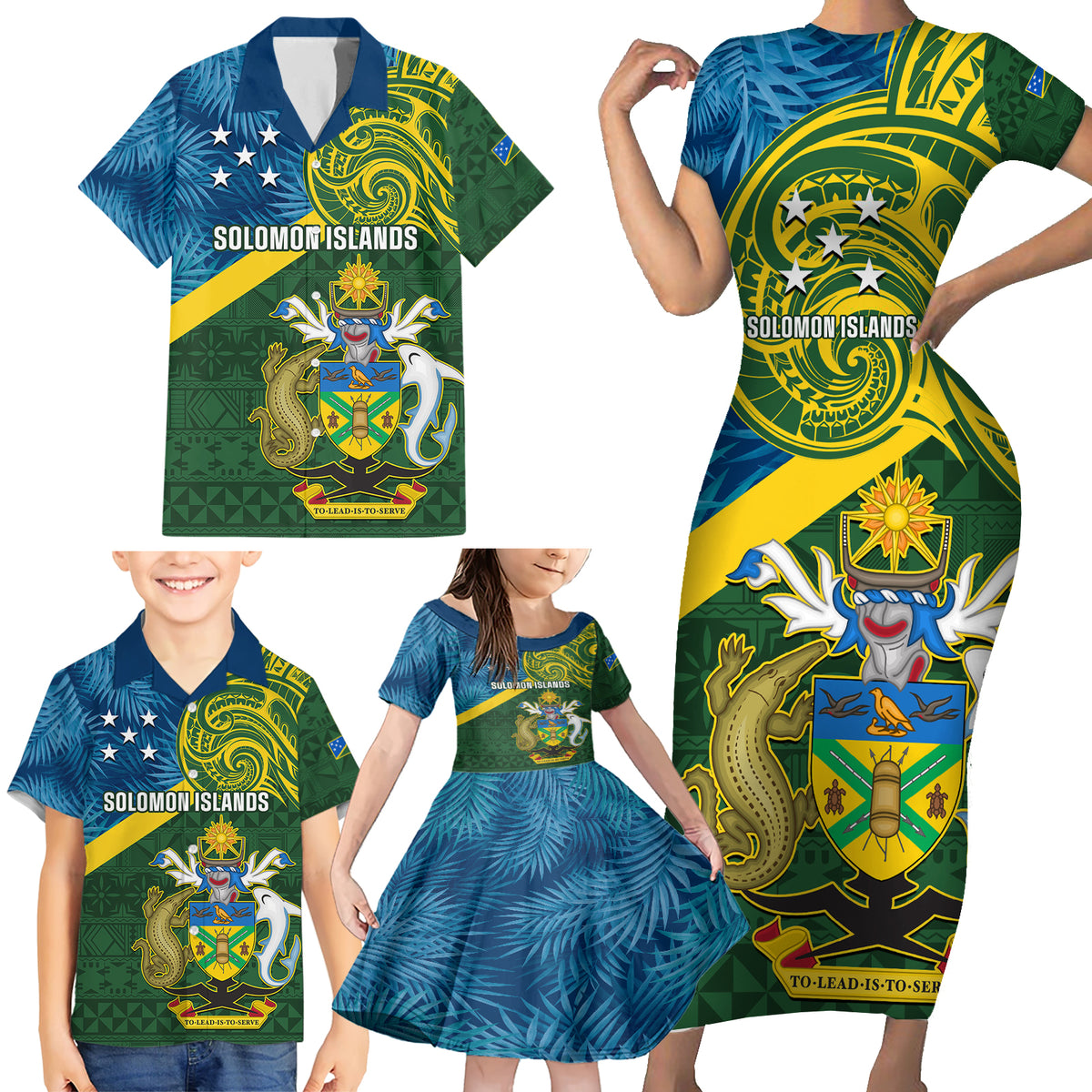 Solomon Islands Family Matching Short Sleeve Bodycon Dress and Hawaiian Shirt Tropical Leaves With Melanesian Pattern LT14 - Polynesian Pride