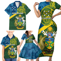 Solomon Islands Family Matching Short Sleeve Bodycon Dress and Hawaiian Shirt Tropical Leaves With Melanesian Pattern LT14 - Polynesian Pride