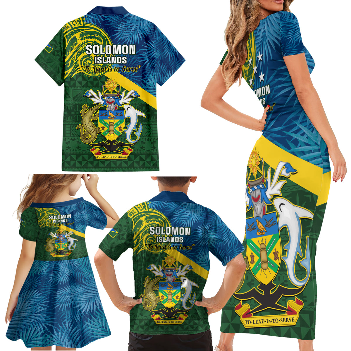 Solomon Islands Family Matching Short Sleeve Bodycon Dress and Hawaiian Shirt Tropical Leaves With Melanesian Pattern LT14 - Polynesian Pride