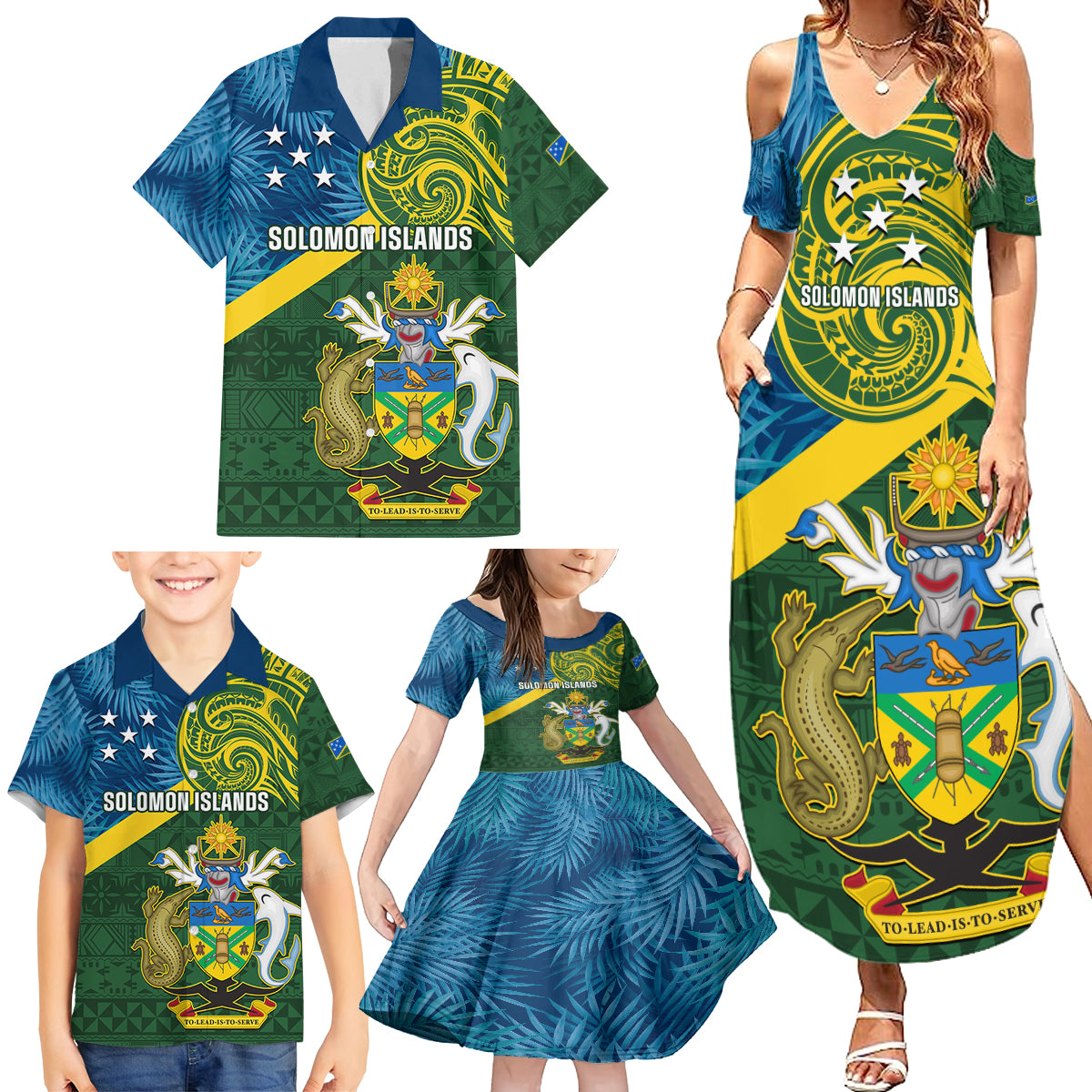 Solomon Islands Family Matching Summer Maxi Dress and Hawaiian Shirt Tropical Leaves With Melanesian Pattern LT14 - Polynesian Pride