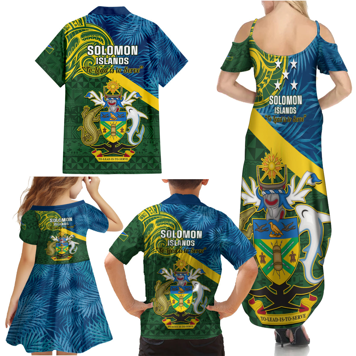 Solomon Islands Family Matching Summer Maxi Dress and Hawaiian Shirt Tropical Leaves With Melanesian Pattern LT14 - Polynesian Pride