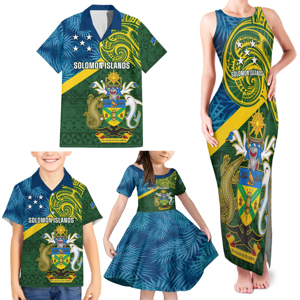 Solomon Islands Family Matching Tank Maxi Dress and Hawaiian Shirt Tropical Leaves With Melanesian Pattern LT14 - Polynesian Pride