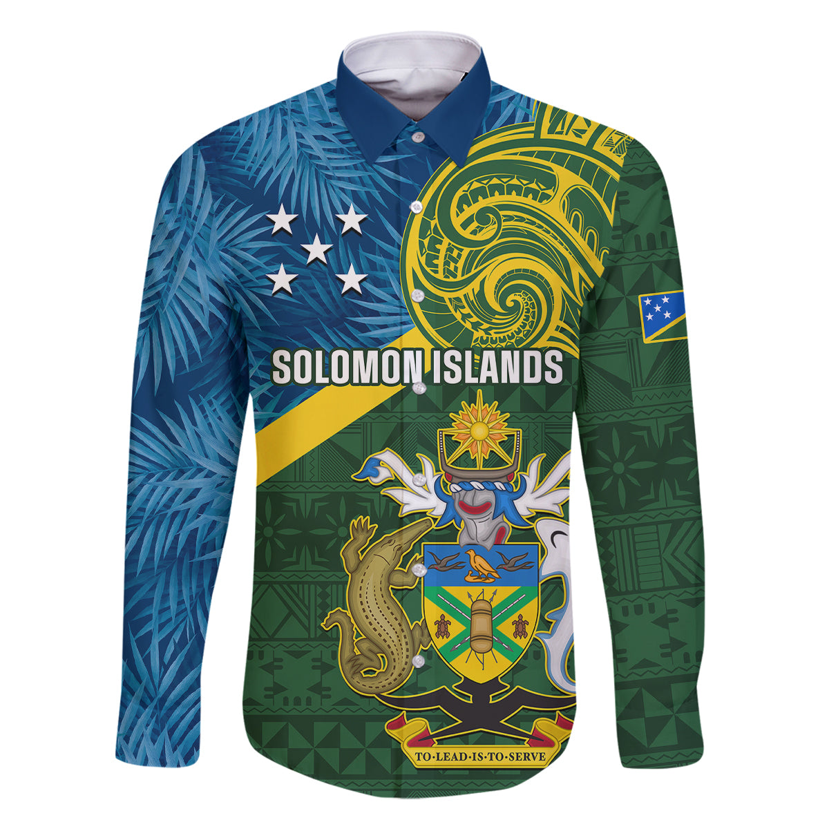 Solomon Islands Family Matching Tank Maxi Dress and Hawaiian Shirt Tropical Leaves With Melanesian Pattern LT14 Dad's Shirt - Long Sleeve Green - Polynesian Pride
