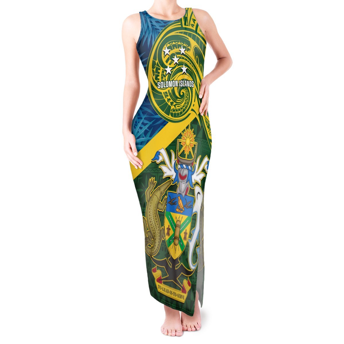 Solomon Islands Tank Maxi Dress Tropical Leaves With Melanesian Pattern LT14 Women Green - Polynesian Pride