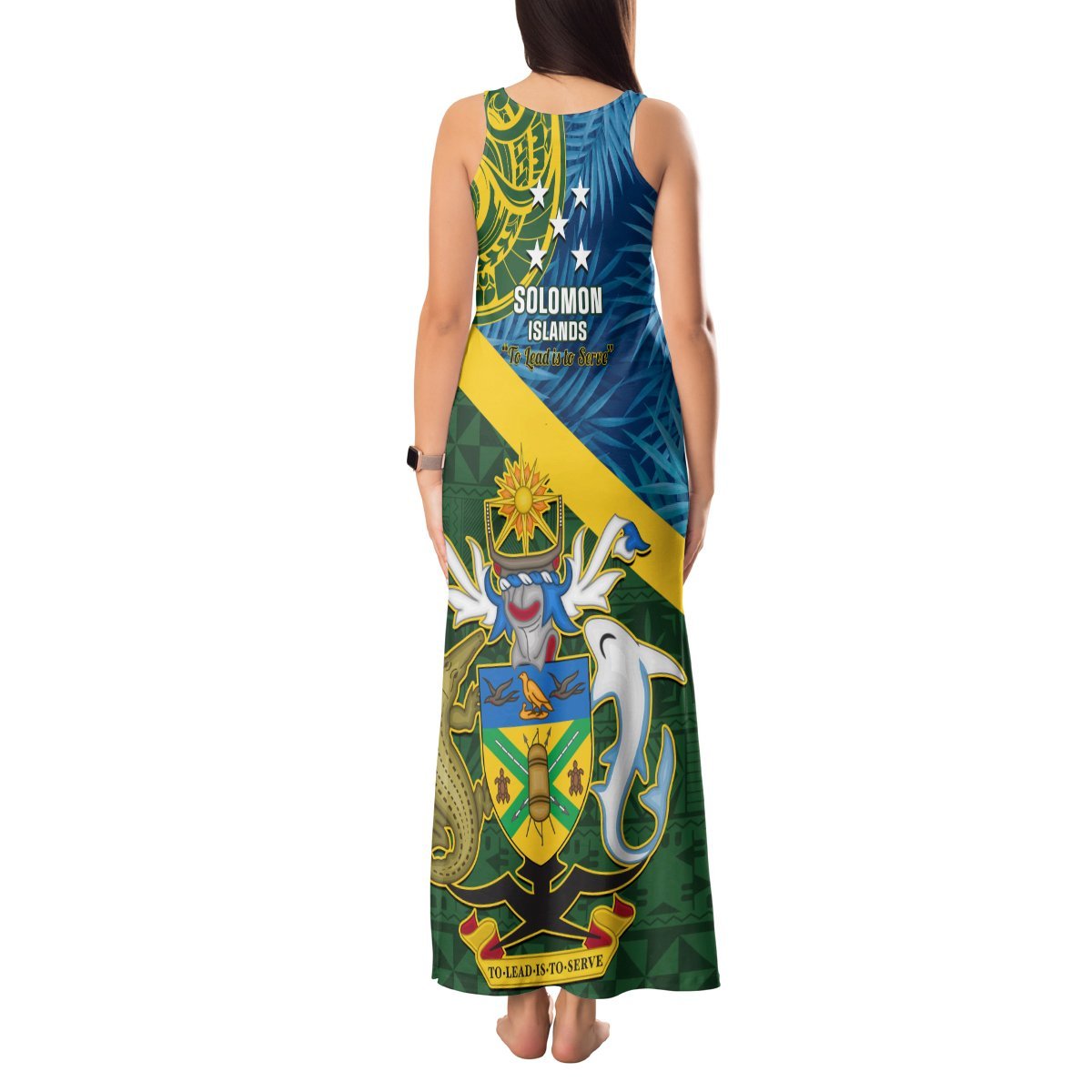 Solomon Islands Tank Maxi Dress Tropical Leaves With Melanesian Pattern LT14 - Polynesian Pride