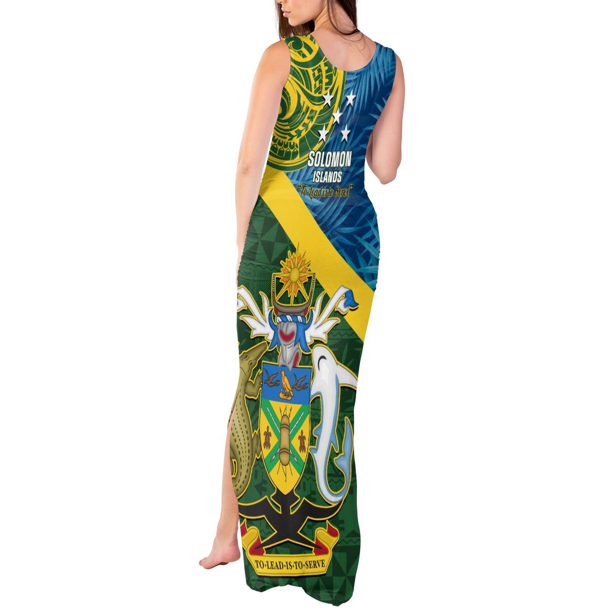 Solomon Islands Tank Maxi Dress Tropical Leaves With Melanesian Pattern LT14 - Polynesian Pride